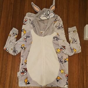 Bugs Bunny Hooded Pajama Onesie - Gray and White